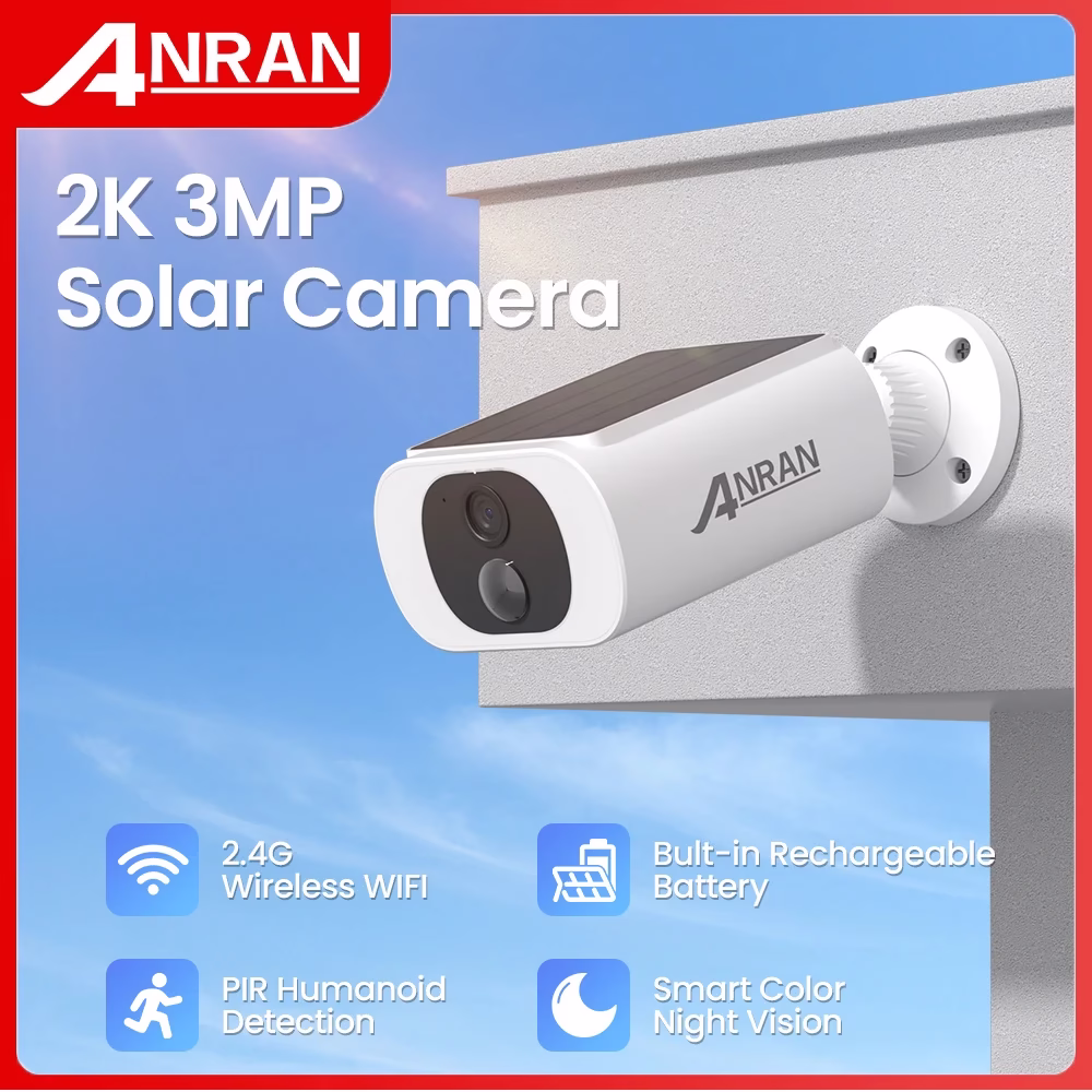 ANRAN Outdoor Solar Security Camera with Battery 3MP 2.4G WIFI Camera Battery Cloud Storage Color Night Vision Can’t Add NVR