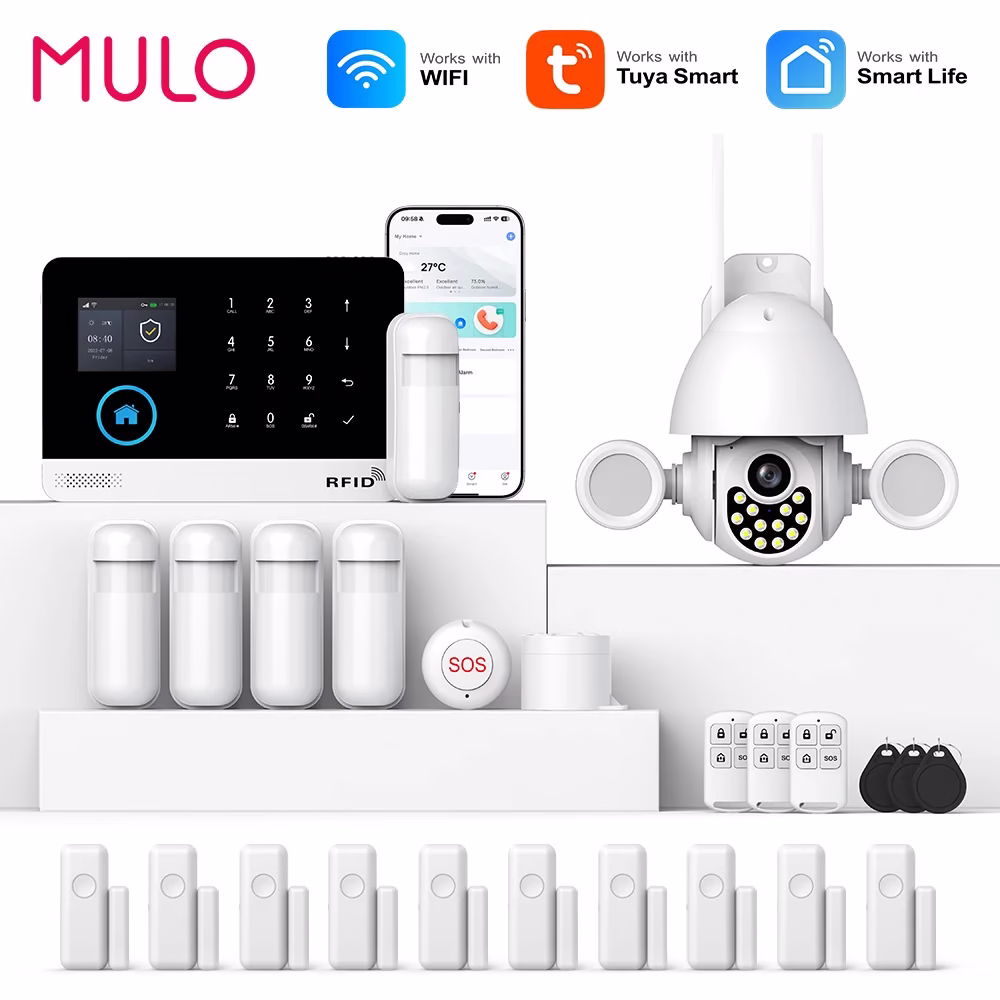 MULO Alarm System For Home Burglar Security 433MHz GSM Home alarm Wireless PG103 WiFi Alarma Tuya Smart App Work With Alexa MULO Alarm System For Home Burglar Security 433MHz GSM Home alarm Wireless PG103 WiFi Alarma Tuya Smart App Work With Alexa