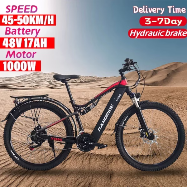 YG90 RANDRIDE Electric Bicycle RANDRIDE 1000W motor 48V17AH Hydraulic Brake Ebike with Full Suspension 21 Gears Shift Free Rack YG90 RANDRIDE Electric Bicycle RANDRIDE 1000W motor 48V17AH Hydraulic Brake Ebike with Full Suspension 21 Gears Shift Free Rack